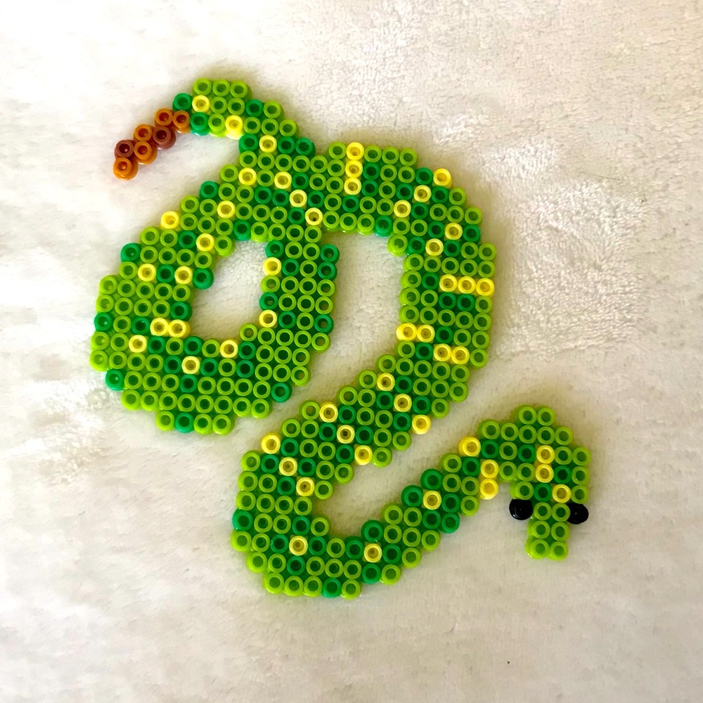 Sneaky Snake festival perler green and yellow handmade